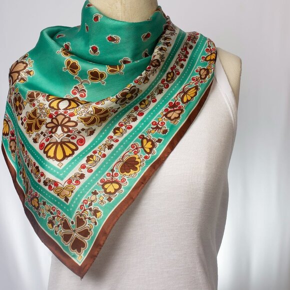 Accessories - Vintage Floral Scarf | Amazing Color and Print | 27"x27" | Hair Scarf |